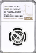 2007 £1 Silver Proof Millennium Gateshead Bridge NGC PF 70 Britain One Pound
