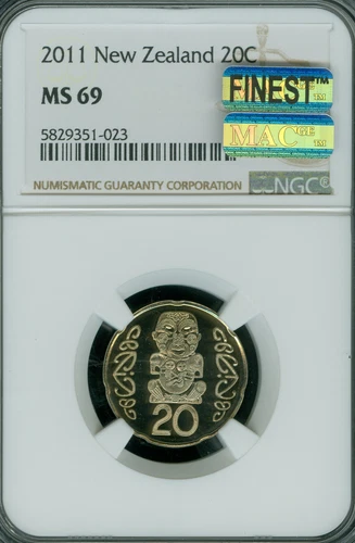 2011 NEW ZEALAND 20 CENTS NGC MS69 MAC FINEST GRADE SPOTLESS 2,000 MINTED .