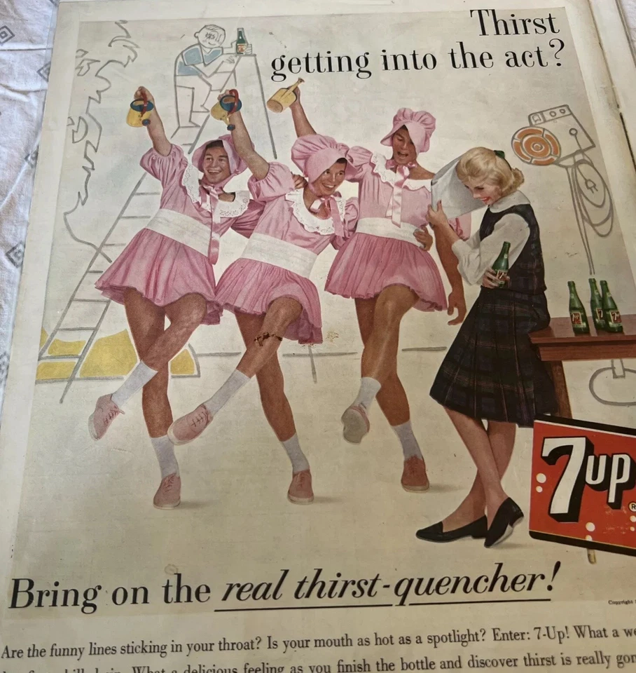 1962 SEVEN UP 7up Guy's Pink Dresses Stage Actors vintage art print ad - Image 3 of 4