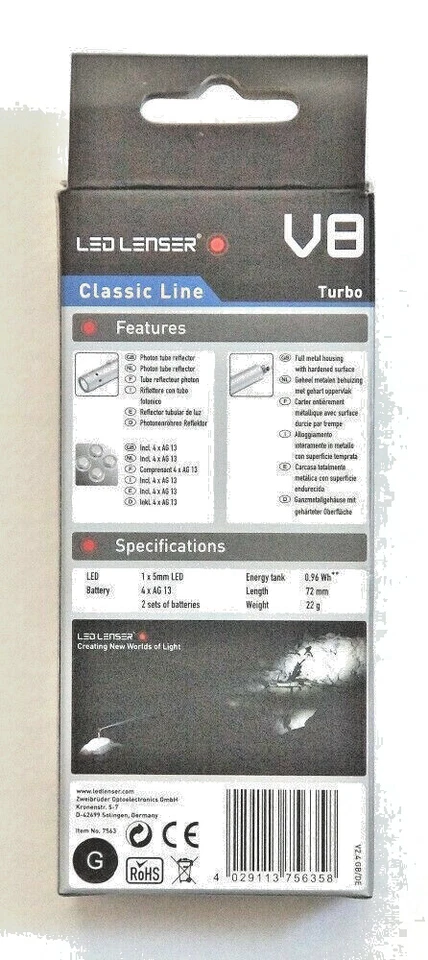 LED Lenser Linterna Llave Lámpara Luz Colgante Mini V8 - Imagen 2 de 4