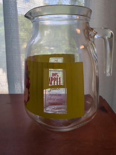 Vintage Cerve Clear Glass Apple Juice Pitcher 8” Bright Graphics Made in Italy - Picture 4 of 7