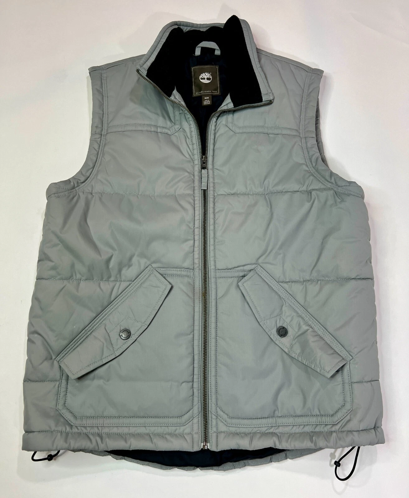 Timberland Gray Nylon Puffer Vest Polyester Lined Full Zip Up Mens Size Medium