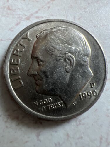 1990 D ROOSEVELT DIME MINT ERROR OFF CENTER STRIKE