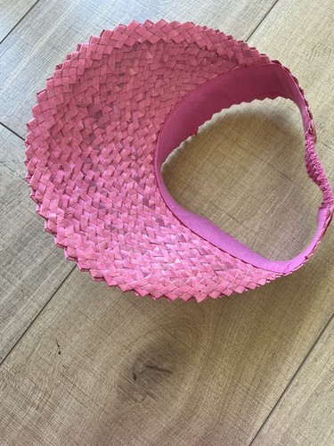 Womens Hot Pink Boutique Wheat Straw Elastic One Size Visor Beach Hat Boho New! - Picture 3 of 3