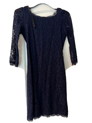DVF Diane Von Furstenberg Colleen Long Lace Dress,Navy, size