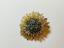 MARABOUX BY MARCEL BOUCHER SIGNED & NO. GOLD TONE CRYSTAL STARBURST BROOCH VTG.