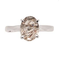 Natural Tourmalated Quartz / Black Rutile, Sri Lanka 925 Silver Ring s.9 CR73606