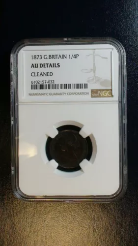 1873 Great Britain Farthing NGC ABOUT UNCIRCULATED 1/4P Coin PRICED TO SELL NOW!