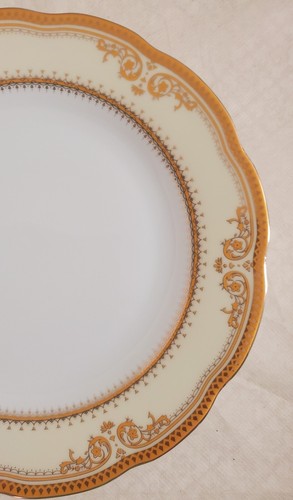 16 pc Lorren Home Trends 'Isabella' wavy edge ELEGANT Porcelain Dinnerware Gold - Picture 23 of 23