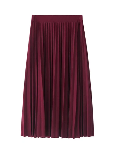 Neu Hohe Taille Plissee Einfarbig Halblang Mode Elastisch Rock - Bild 5 von 29