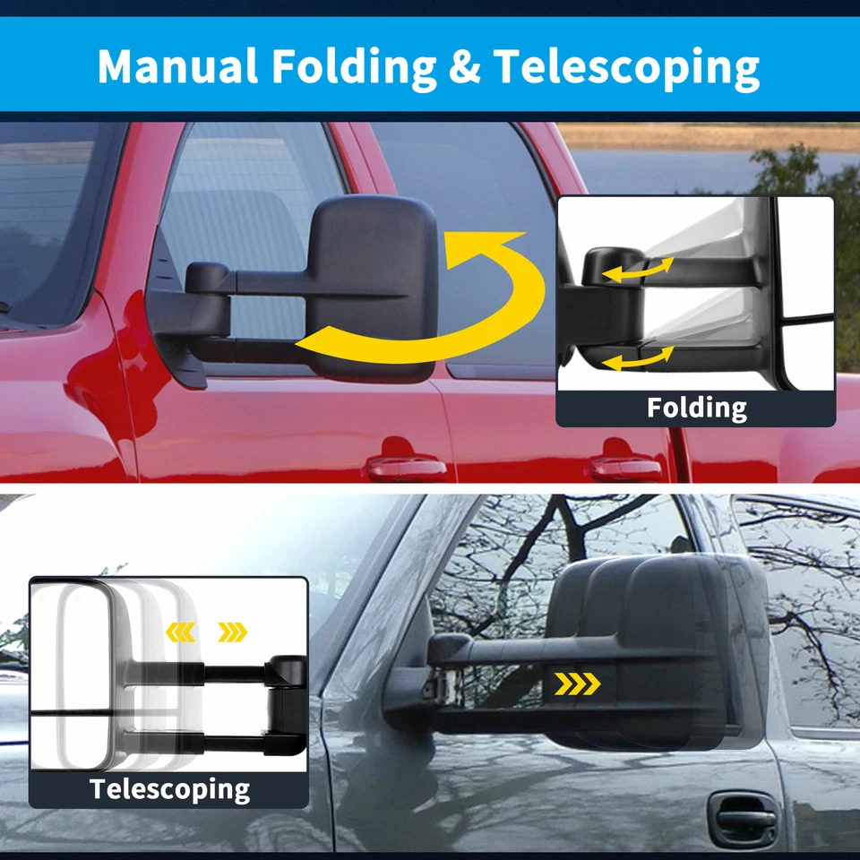Par de espejos retrovisores de remolque para Chevy Silverado 1500 2500 3500 1999-2002 eléctricos térmicos Foto 3 de 4