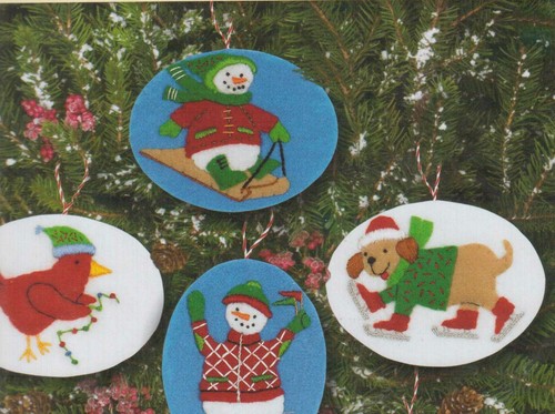 Winter Games Christmas Ornaments Felt Applique Kit Debbie Mumm Snowman Dog Bird - Picture 3 of 6