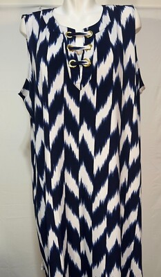 Michael Kors Women Blue White Summer Dress Navy 1X Plus Size New NWT