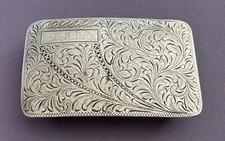 Old Vintage Antique Western Engraved Sterling Silver Monogram E.R.E. Belt Buckle