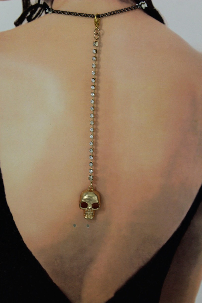 NEWEI Dainty Skull Necklace - 18K Gold Plated Stainless Steel Coffin Pendant Jewelry For Women & Men