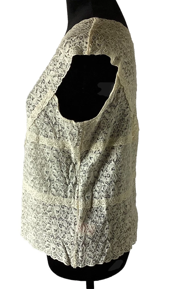 Camiseta sin mangas Nine & Company By Nine West crema encaje completo cuello en V Y2K transparente XL Foto 2 de 4