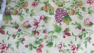 MAGNOLIAS, PEARS, CAMELLIAS, GRAPES, BERRIES ON LIGHT BEIGE BACKGROUND - FABRIC
