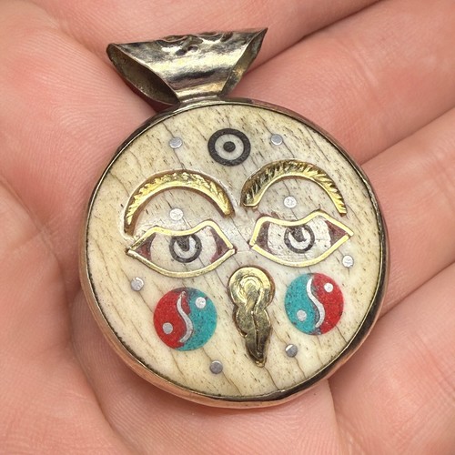 Amulet Vintage Handmade Tibet , Natural bone, Talisman of Happiness, Good Luck.