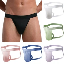 Mens Soft Pouch Jockstrap Underpants Low Rise Sexy Ice Silk Cool Thong Underwear