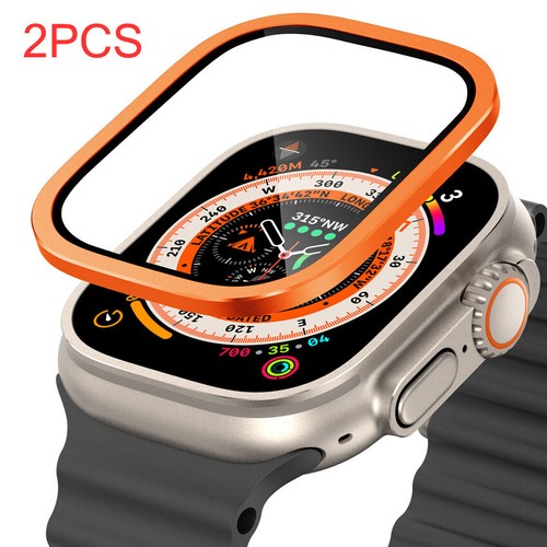 1/2PCS For Apple Watch Ultra 49mm Tempered Glass Screen Protector Case Metal - Photo 23 sur 47