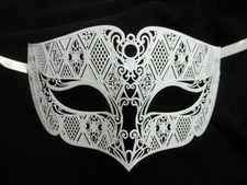 White Male Diamond Design Laser Cut Venetian Masquerade Metal Filigree Mask Men