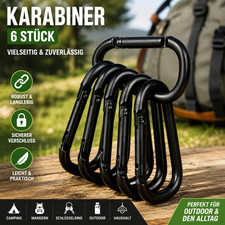 6 mosquetones de aluminio negro mosquetón gancho a presión aluminio camping NUEVO