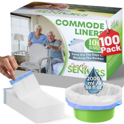 Commode Liners - 100 Strong Portable Commode Toilet Bags - Easy to Use Bedsid...