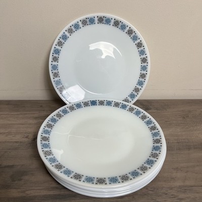 Vintage Pyrex JAJ Essteller 10'' Set 6 Weiß Glas Chelsea Muster England