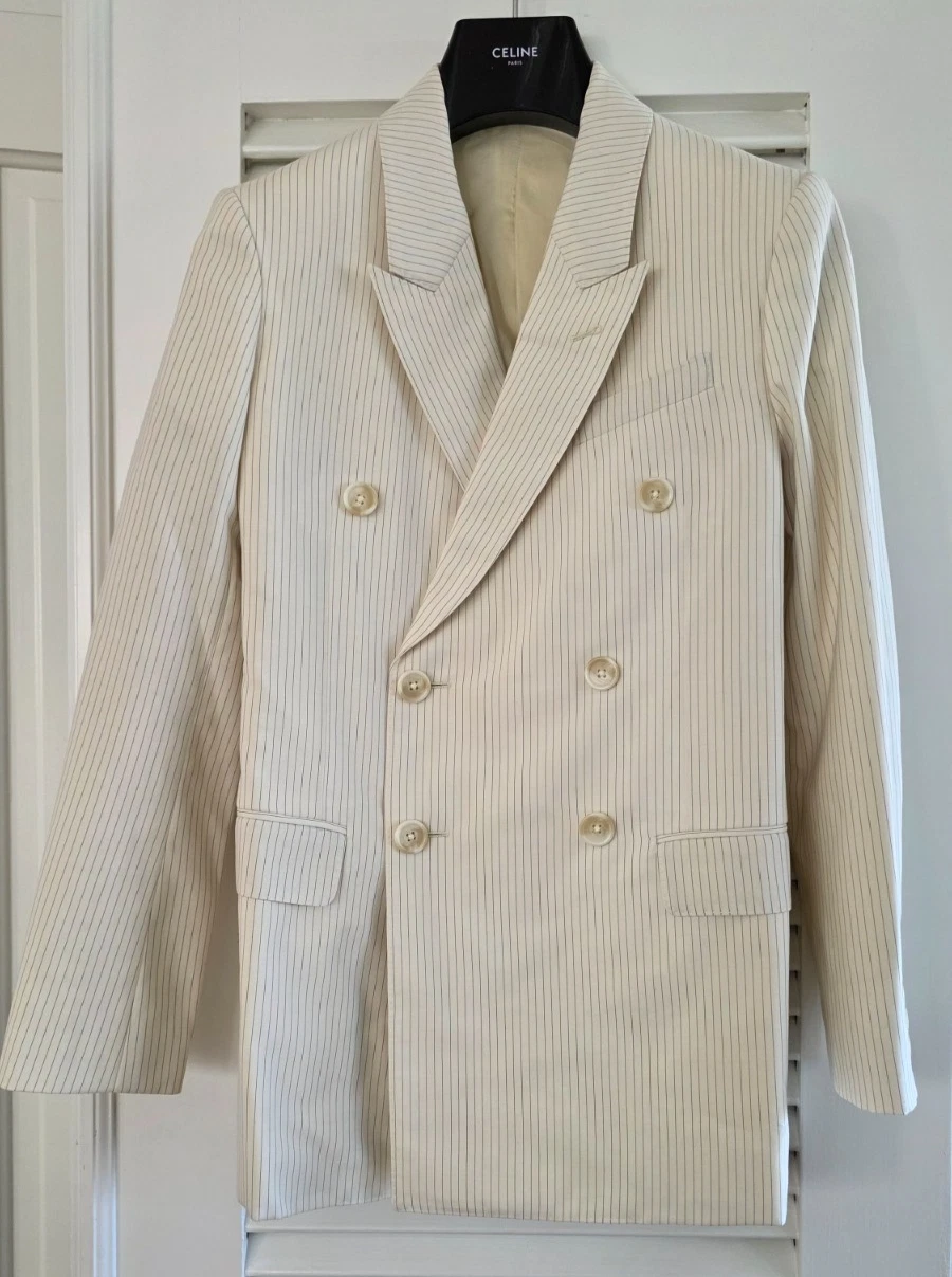 Celine — Celine Jude Blazer in Lightweight Striped Wool Ivoire/Noir Size 34