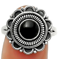Natural Black Onyx - Brazil 925 Sterling Silver Ring s.7.5 Jewelry R-1256