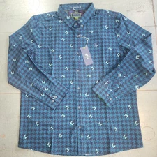 William Murray Long Sleeve XL Blue Houndstooth Button Up Dress Shirt