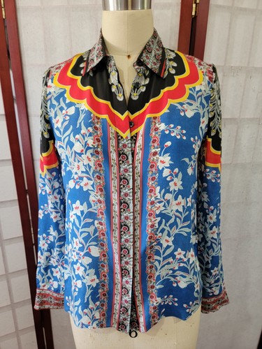 Alice + Olivia Willa Bluse 100% Seide Print Top Neu ohne Etikett Größe XS - Bild 1 von 9
