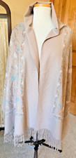 100 Cashmere Large Camel Embroidered Shawl - Soft and Beautiful Wrap