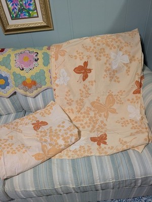Springmaid Vintage Double/Full Size Orange Butterfly Top And Bottom Sheet Set
