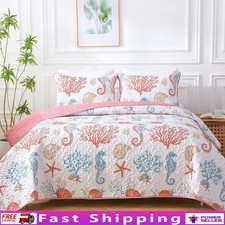 Coastal Quilt Set 3 Pieces Lightweight Breathable Bedspread Bedding Coverlet New