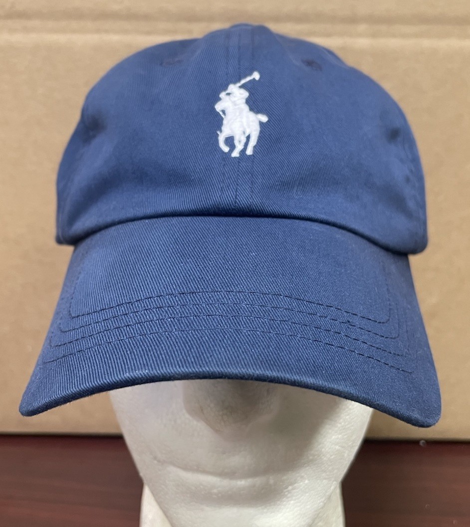 Polo Ralph Lauren Cappello Berretto Strapback Grande Bianco Pony Regolabile Blu