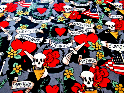 MICHAEL MILLER "TATTOO LOVE" ~(44" X 20")~ *QUILTING / TAPESTRY / WALL HANGING* - Picture 2 of 13