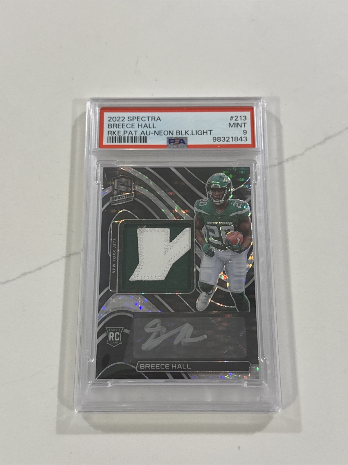 2022 Spectra Breece Hall RPA Neon Black Light /10 PSA 9