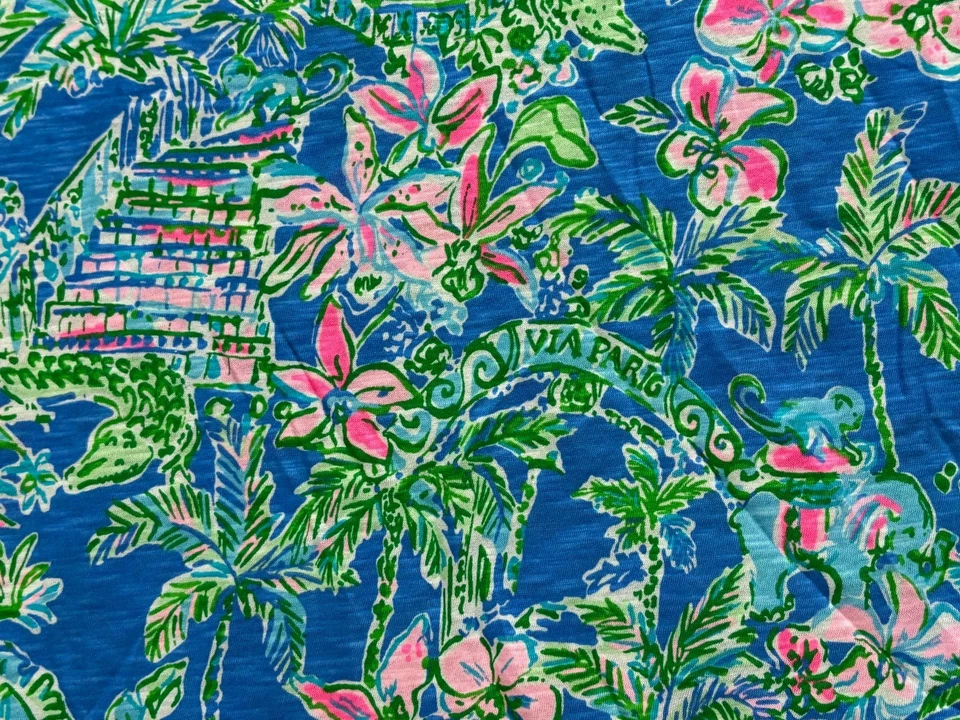"Lilly Pulitzer Slub tela de algodón estampado Boca azul debajo de The Bougainvi 36"x 64""" Foto 2 de 4