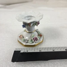 Porcelain Mini Candlestick Candle Holder Floral Applied Roses Gold Trim Portugal