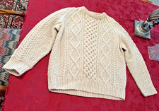 Vintage 1977 Hand Knit Wool Irish Aran Fishermans Sweater Unisex