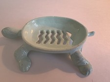 Vintage Sea Foam Green Enamel Cast Iron Tortoise Turtle Slotted Soap Dish Ex Con