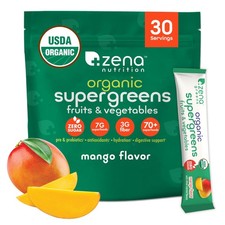 Zena Nutrition Organic Super Greens Powder, 70 Superfoods, 0 30 Servings