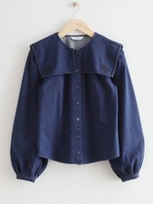 NEW Other Stories Embroidered Collar Denim Blouse 8
