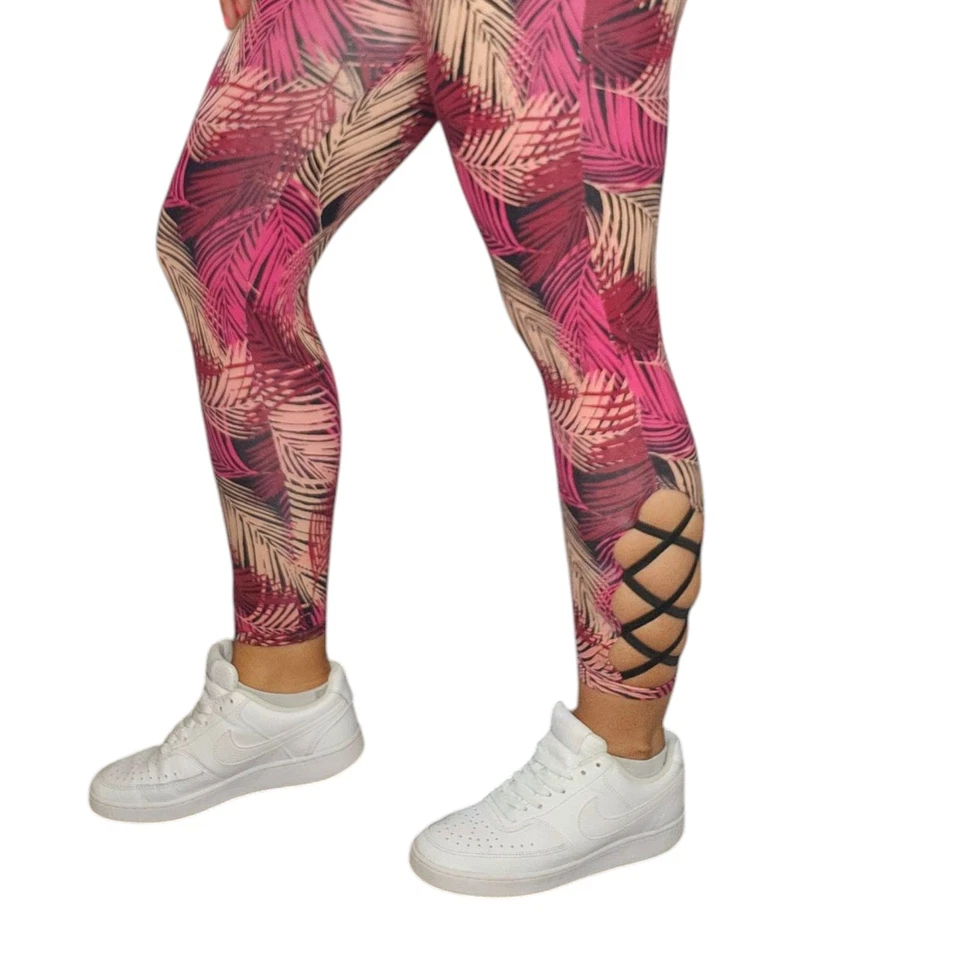 Leggings Rosa Tropical Mujer Medianos Negros Melocotón Capris Corsé Entrenamiento Kawaii Foto 3 de 4
