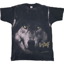Vtg 90s Wolf Shirt Mens XL Fruit Of Loom USA Black Animal Wildlife Single Stitch