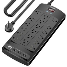 18 Outlets Surge Protector Power Strip - 15 Feet Flat Plug Heavy 15 Ft, Black