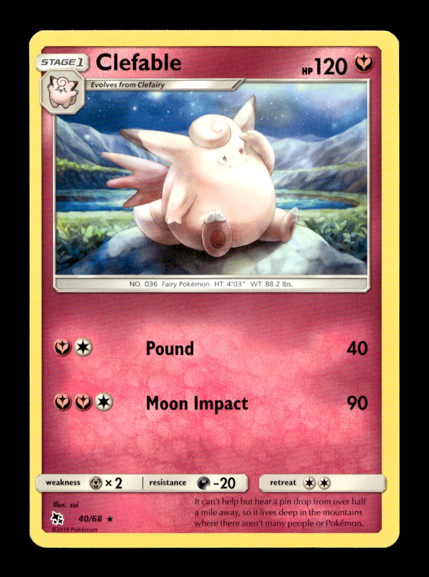 Clefable 40/68 Rare Hidden Fates Pokemon Near Mint