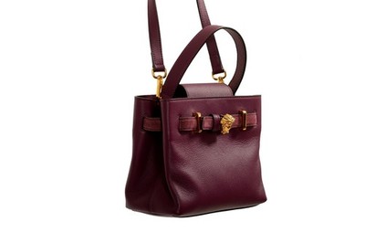 Versace Grained Leather & Suede Gold Medusa Mini Tote Handbag Shoulder Bag