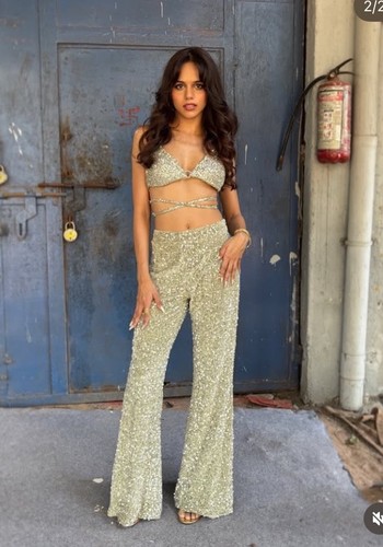 Zara Mint Sequinned Flared Trousers Size XL Ref 9130/955 - Picture 2 of 11